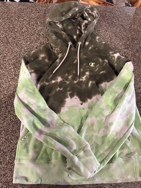 Champion Olive and Lime Tie-Dye Hoodie